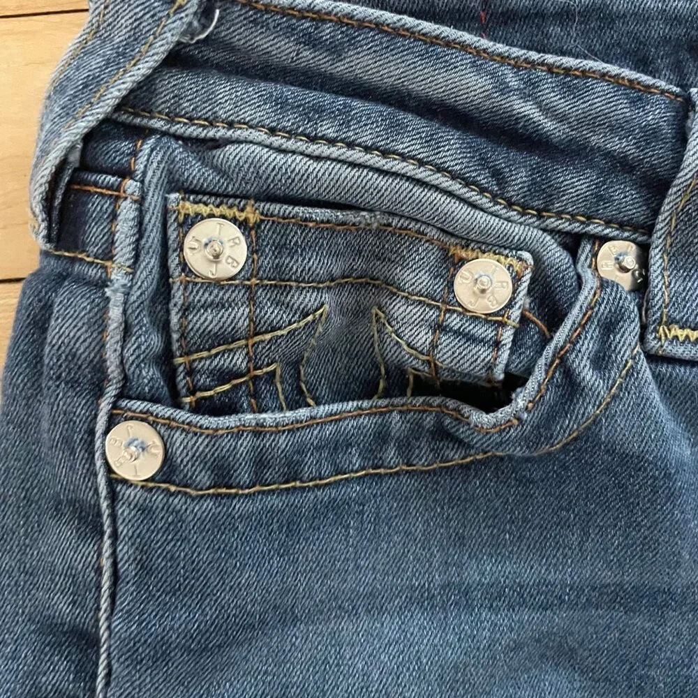 Y2K True Religion Low Rise Skinny Jeans Blue Distressed Size 28 Indie Sleaze